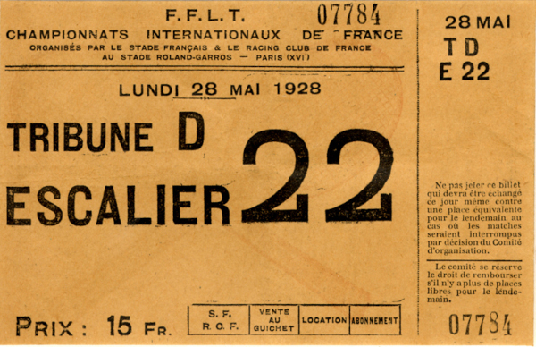 Billet d'entrée des Championnats internationaux de France 1928
