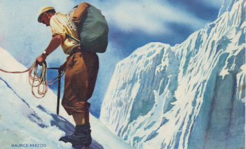 Publicité LIP représentant Maurice Herzog sur l'Himalaya