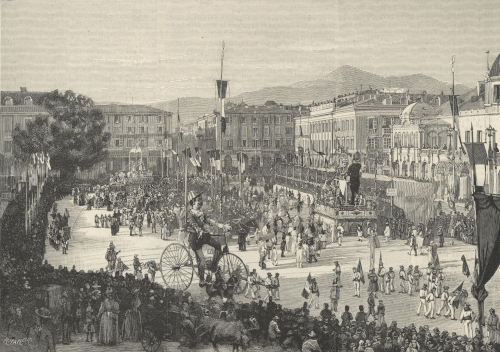 Gravure représentant le carnaval de Nice en 1890
