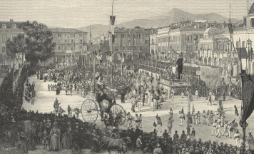 Gravure de 1890 représentant le carnaval de Nice