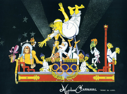 Dessin du char "Madame Carnaval Reine du Judo" de 1977