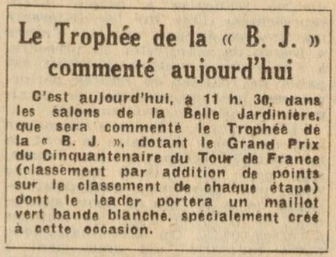 Le maillot vert sponsorisé par "la Belle Jardinière"