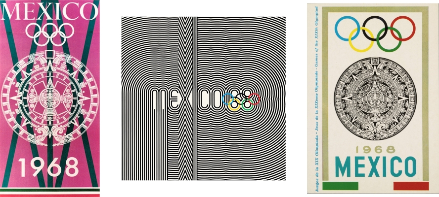 trois affiches officielles des jeux olympiques Mexico 1968