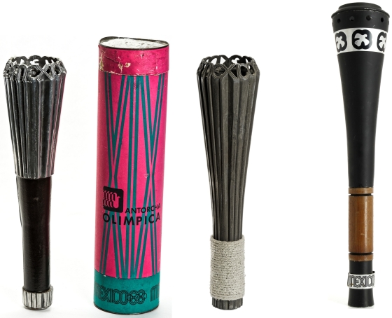 deux variantes de la torche olympiques de mexico 1968