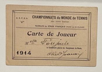 Carte de joueeur de tennis Suzanne Poujade, Paris, 1914
