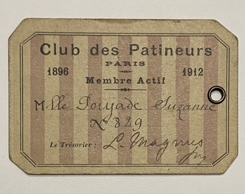 Carte d'adhérent au Club des Patineurs de Paris de Suzanne Poujade