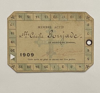 Carte d'adhérent au Racing Club de France de Suzanne Poujade en 1909 